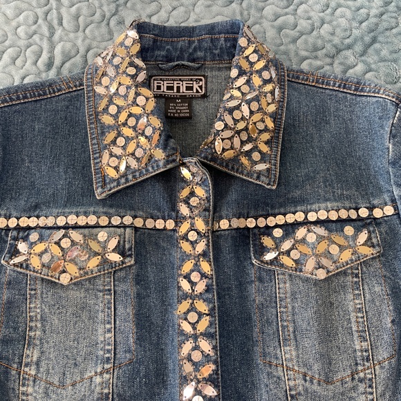 Berek by Takako Sakon Denim Jean Jacket Size M Bedazzled Beads Sequins Pre-owned - Picture 3 of 13